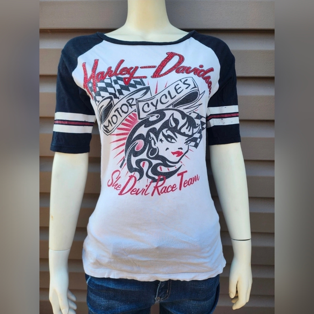 Harley Davidson Motorcycles Womens T-shirt Top She Devil Race Team Size Medium M